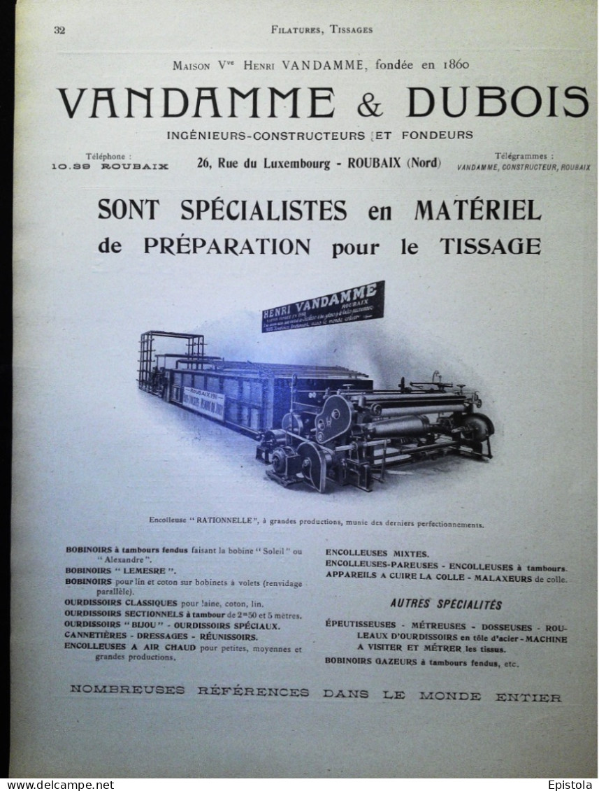 ► MACHINE Préparation Tissage VANDAMME & DUBOIS à ROUBAIX  - Page Catalogue Technique 1928  (Env 22 X 30 Cm) - Máquinas