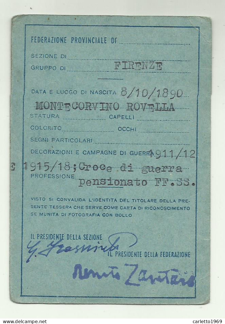 ASSOCIAZIONE NAZ. COBATTENTI E REDUCI  ANNO 1968  - Membership Cards