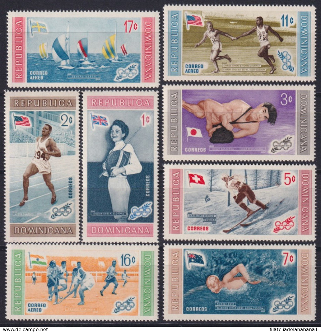 F-EX41889 DOMINICANA REP MH 1956 MELBOURNE OLYMPIC GAMES ATHLETISM SAILING HOCKEY.  - Summer 1956: Melbourne