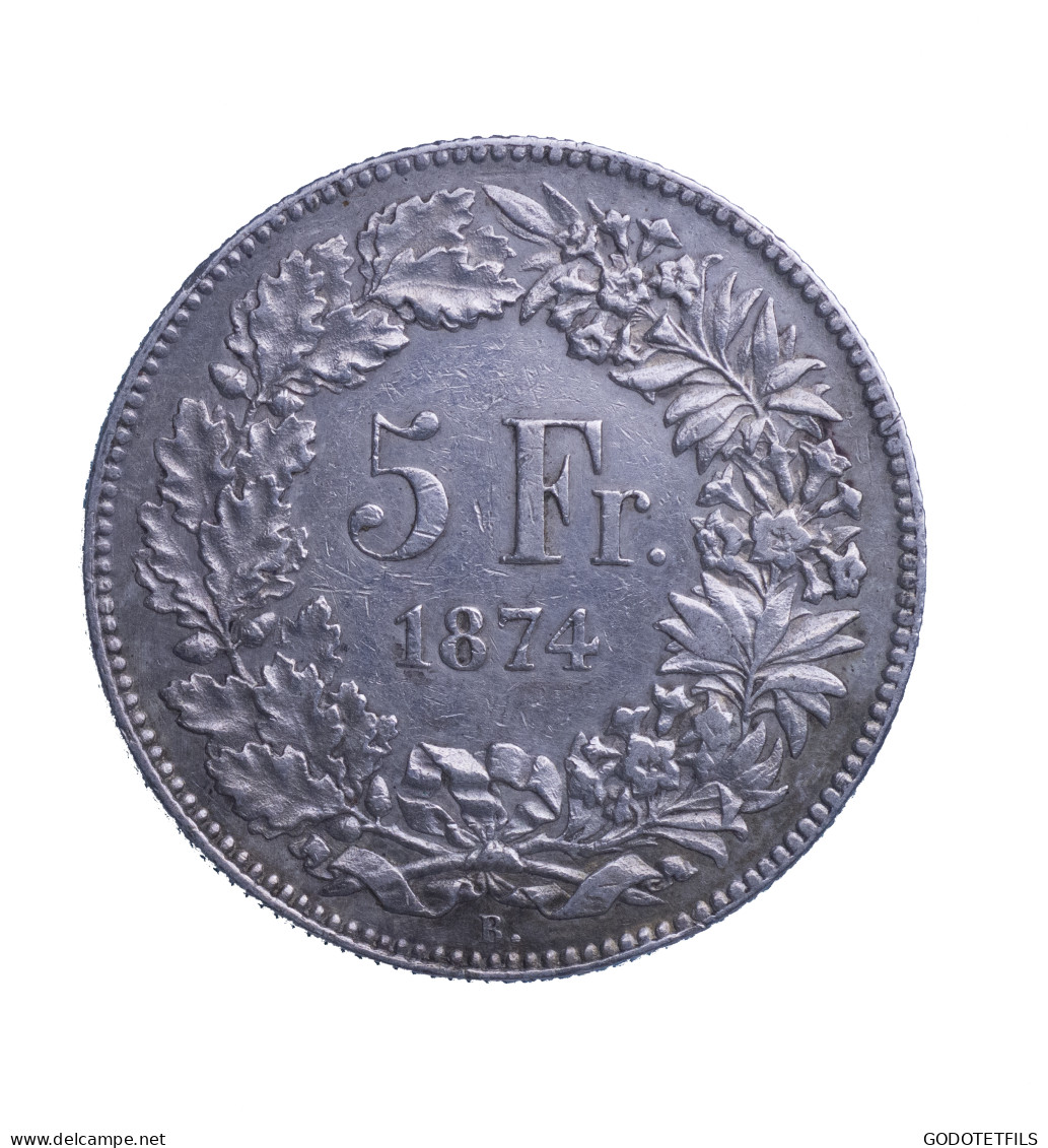 Suisse - 5 Francs Helvétia Assise 1874 Bruxelles - Autres & Non Classés