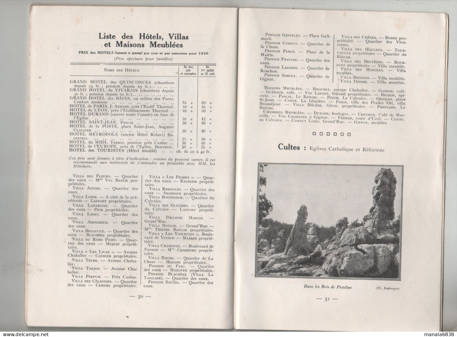 Vals Les Bains Station Hydrominérale Centre De Tourisme Vers 1930 Liste Hôtels Villas Maisons Meublées - Rhône-Alpes