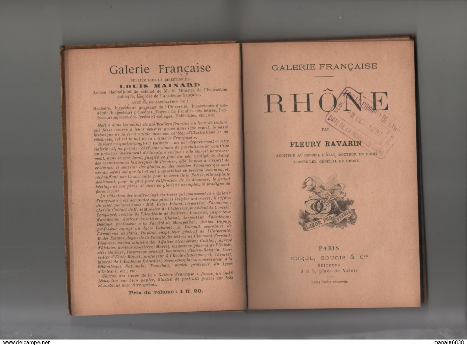 Rhône Galerie Française Fleury Ravarin Tampon 1897 Ecoles Communales De Lyon Curel Gougis - Rhône-Alpes