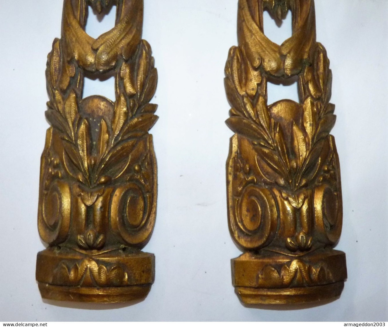 PAIRE LOT DE 2 ANCIEN GROS FRONTON EN BRONZE CISELE DECOR  FEUILLE BE - Bronzes