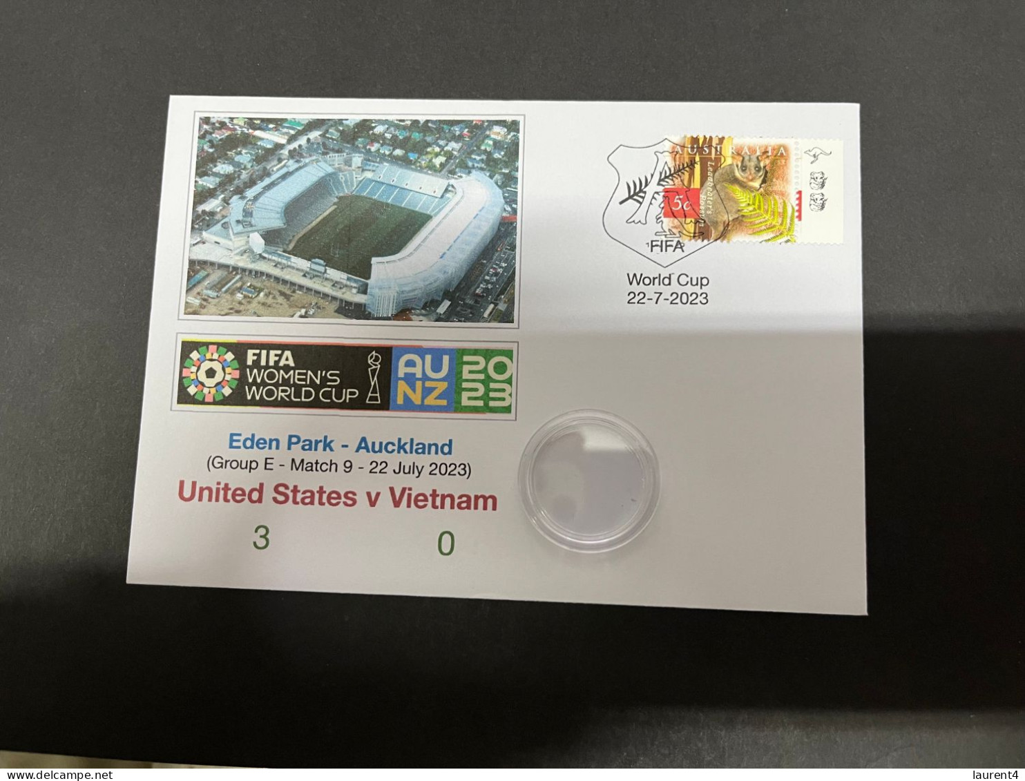 21-7-2023 (3 S 9) FIFA Women's Football World Cup Match 9 (Stamp + Coin) United States (3) V Vietnam (0) - Dollar