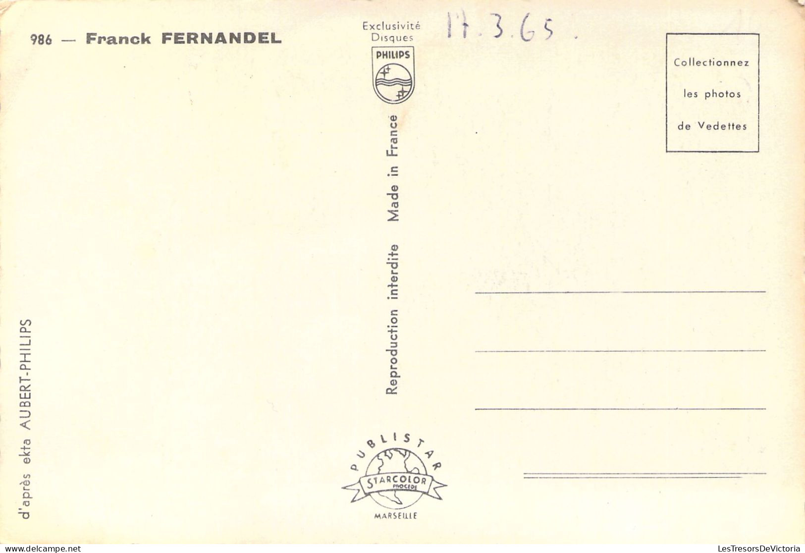 DEDICASSES - CELEBRITES - Franck FERNANDEL - Carte Postale Ancienne - Otros & Sin Clasificación