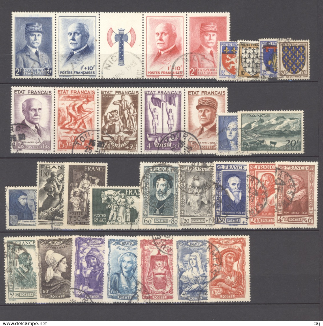 France  -  Années Complètes  -  1943  :  Yv  568-98  (o) Avec Les Bandes - 1940-1949