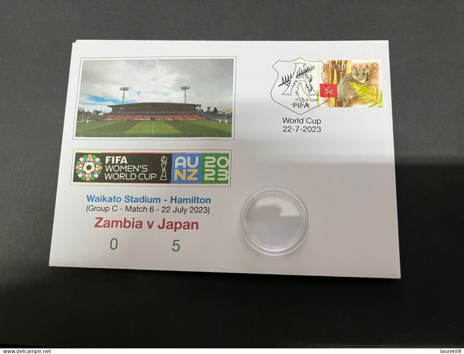 22-7-2023 (3 S 9) FIFA Women's Football World Cup Match 6 (stamp + Coin) Zambia (0) V Japan (5) - Dollar