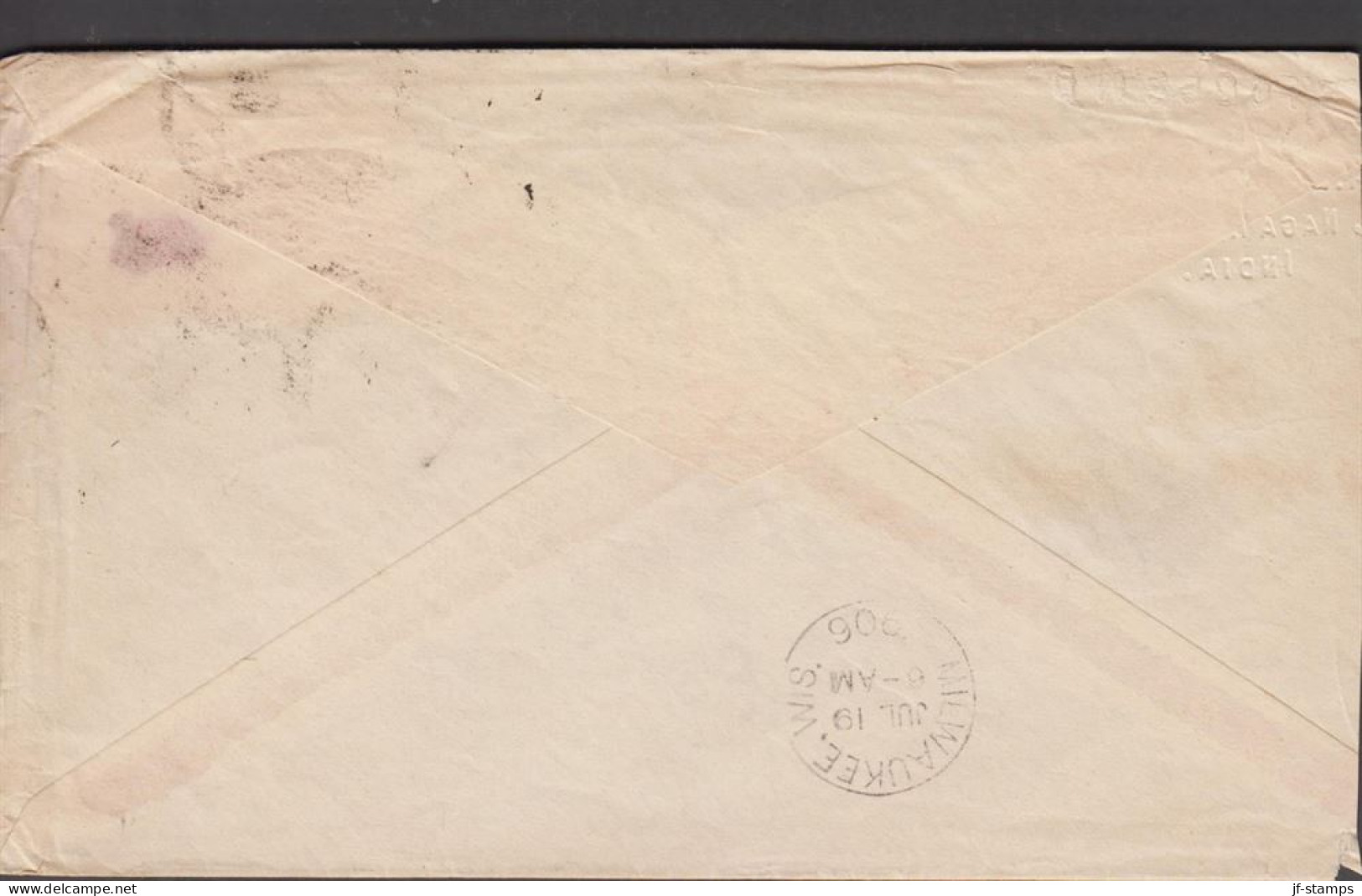 1906. INDIA. Edward VII. TWO ANNAS + HALF ANNA. On Cover (trimmed) To USA Cancelled S + NAGA HILLS JU 16 0... - JF535714 - 1902-11 King Edward VII
