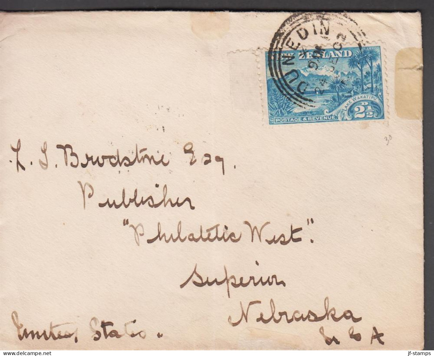 1902. New Zealand.  Landscapes And Birds 2½ D LAKE WAKATIPU  Perf. 12 On Small Cover (tear) To... (MICHEL 69) - JF535724 - Storia Postale