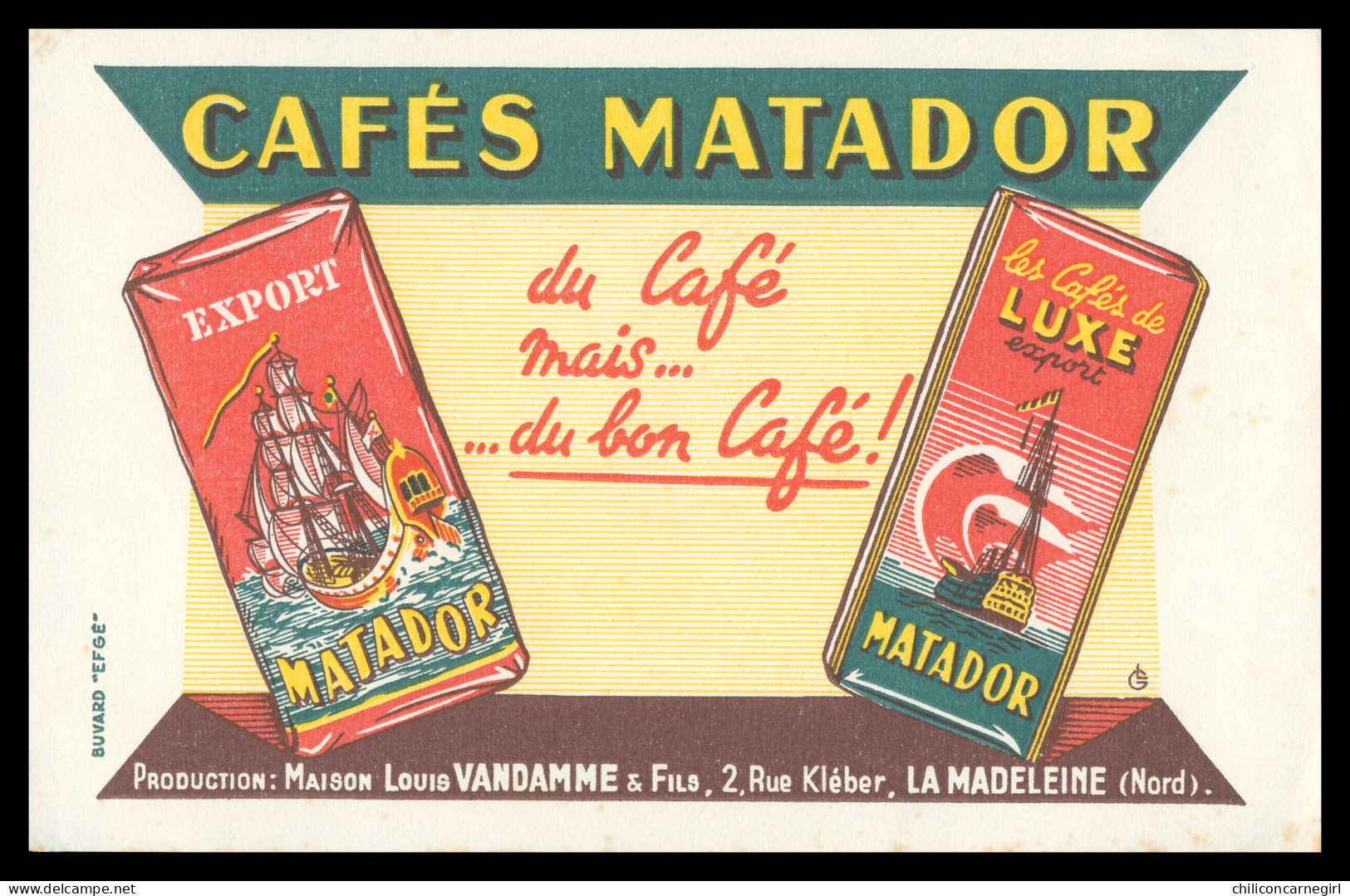 * Buvard - CAFES MATADOR - MAISON LOUIS VANDAMME - 2, Rue Kléber - LA MADELEINE - Buvard EFGE - Coffee & Tea