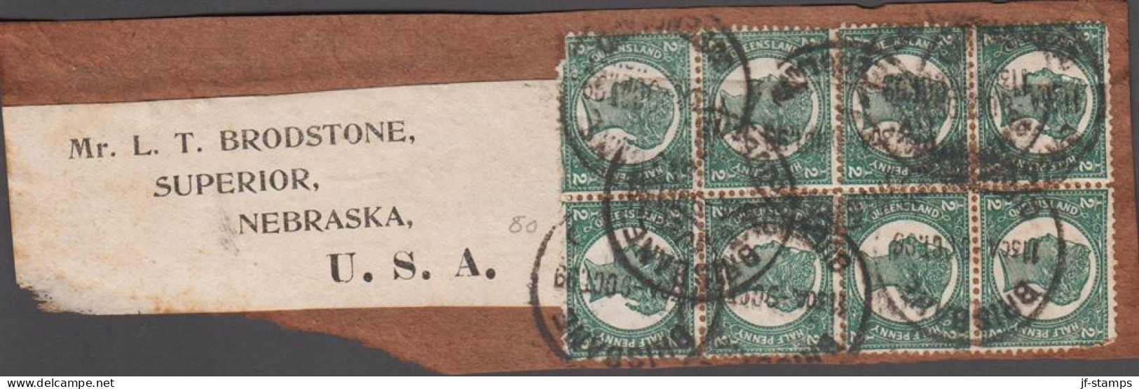 1899. QUEENSLAND. Impressive 8-block (one Stamp Defect) ½ PENNY Victoria On Small Piece To Ne... (michel 94+) - JF535752 - Gebruikt