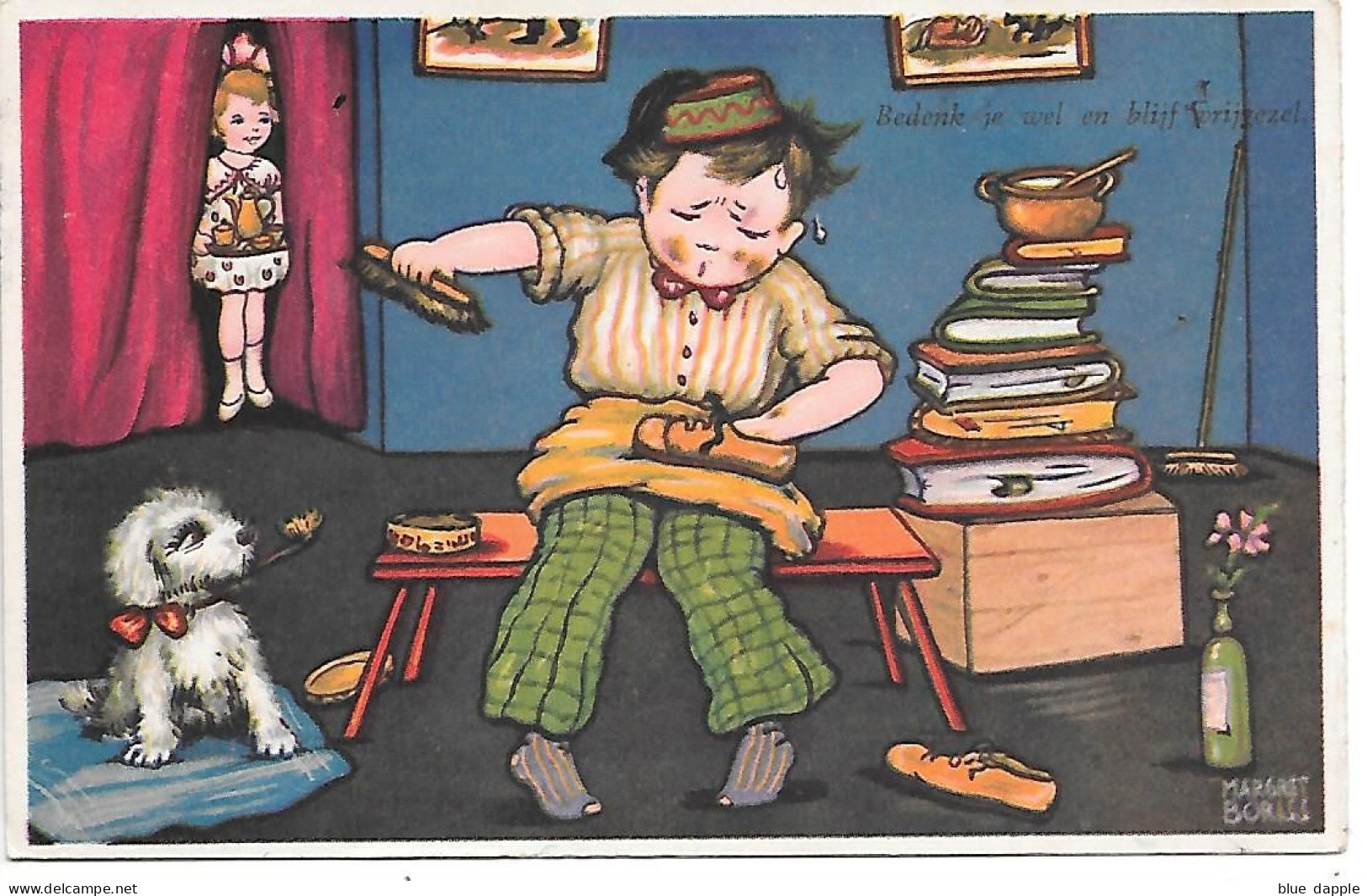 Illustrator - Margret Boriss - Children, Enfants, Polish Shoes, Chaussures Polonaises, Schuhe Polieren, Dog, Chien, Hund - Boriss, Margret