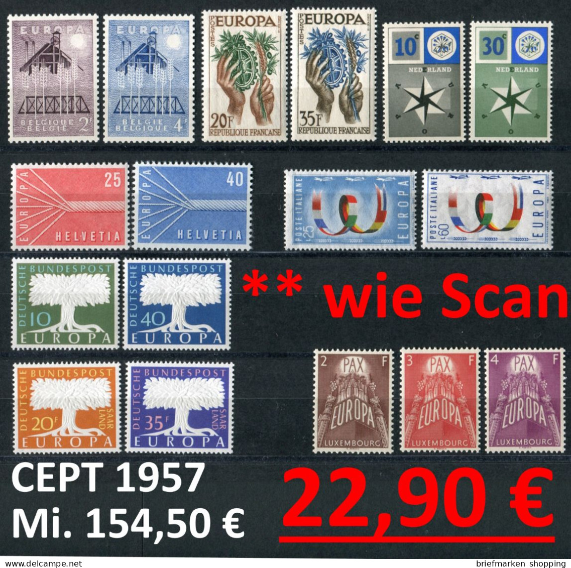 CEPT 1957 -  8 Länder - Michel  Gem./as Per SCAB - ** Mnh Neuf Postfris - CEPT - EUROPA - Michel 154,50 € - 1957