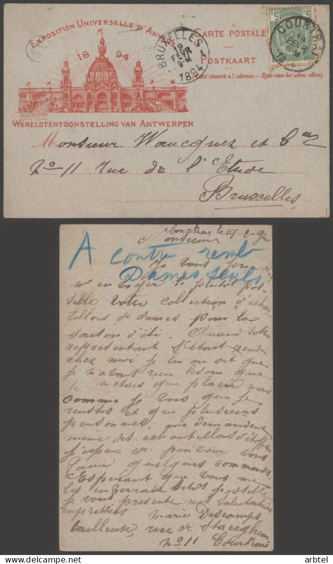 BELGICA 1894 TARJETA POSTAL EXPOSICION UNIVERSAL DE AMBERES ANVERS ANTWERPEN - 1894 – Anversa (Bélgica)