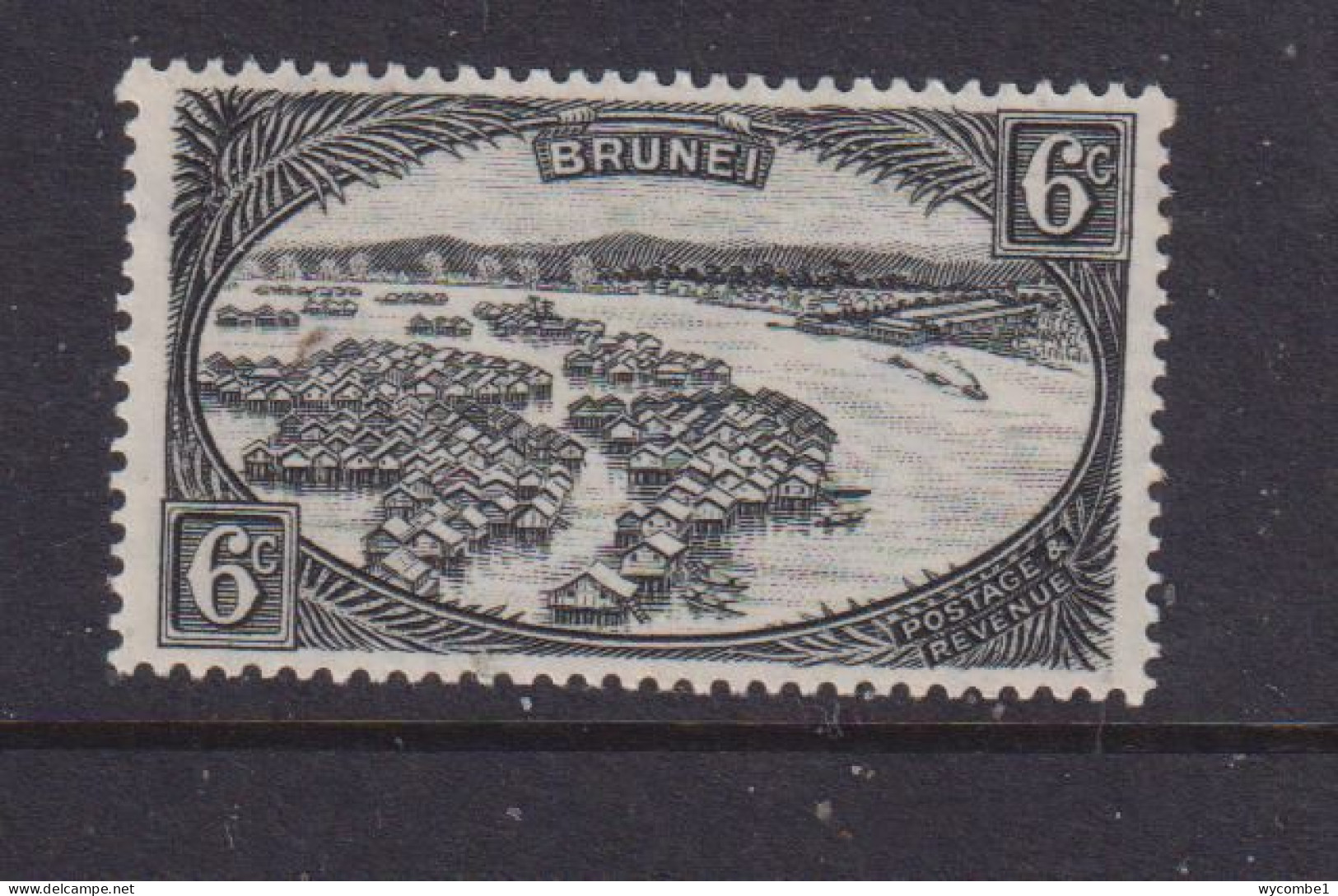 BRUNEI - 1947-51 Native Houses 6c Watermark Mult, Script CA Hinged Mint - Brunei (...-1984)