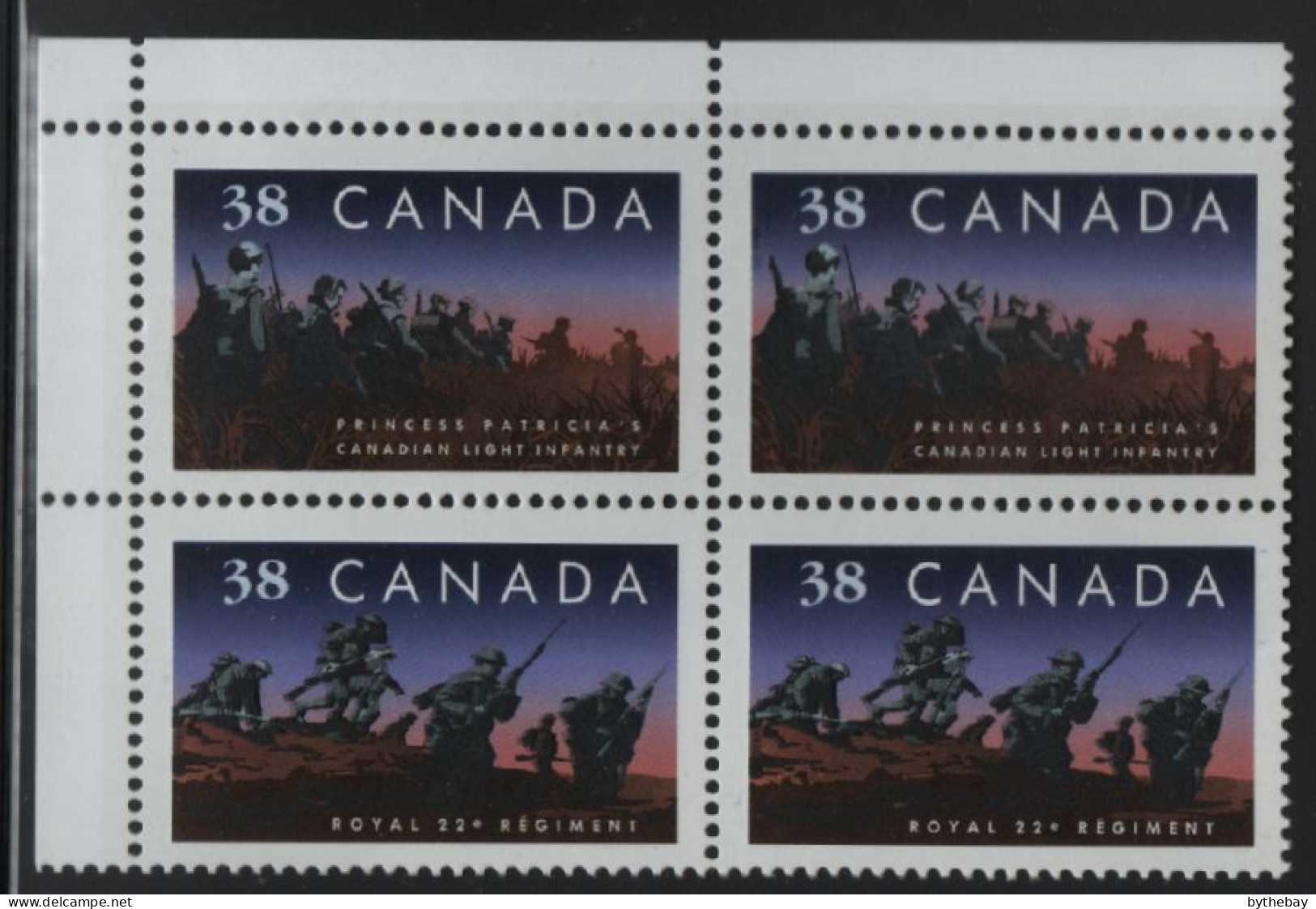 Canada 1989 MNH Sc 1250a 38c Infantry Regiments UL Plate Block Blank - Plattennummern & Inschriften