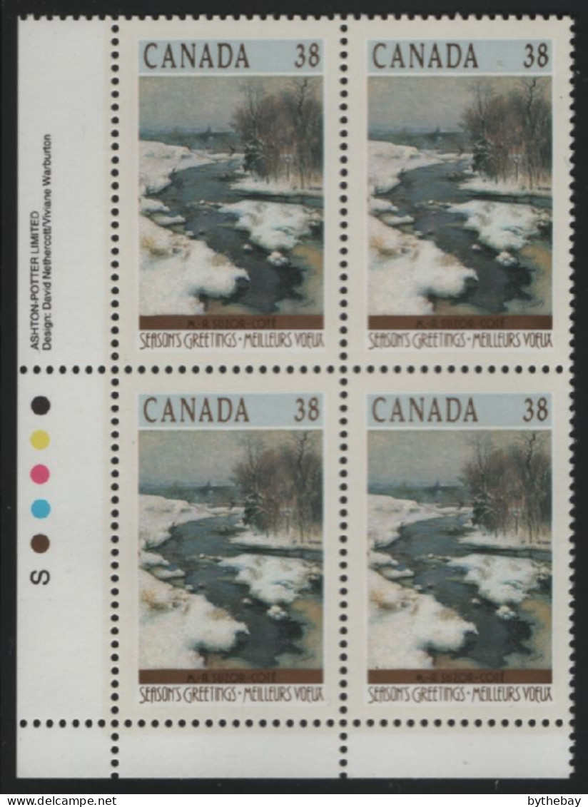 Canada 1989 MNH Sc 1256 38c Gosselin River Christmas LL Plate Block - Números De Planchas & Inscripciones