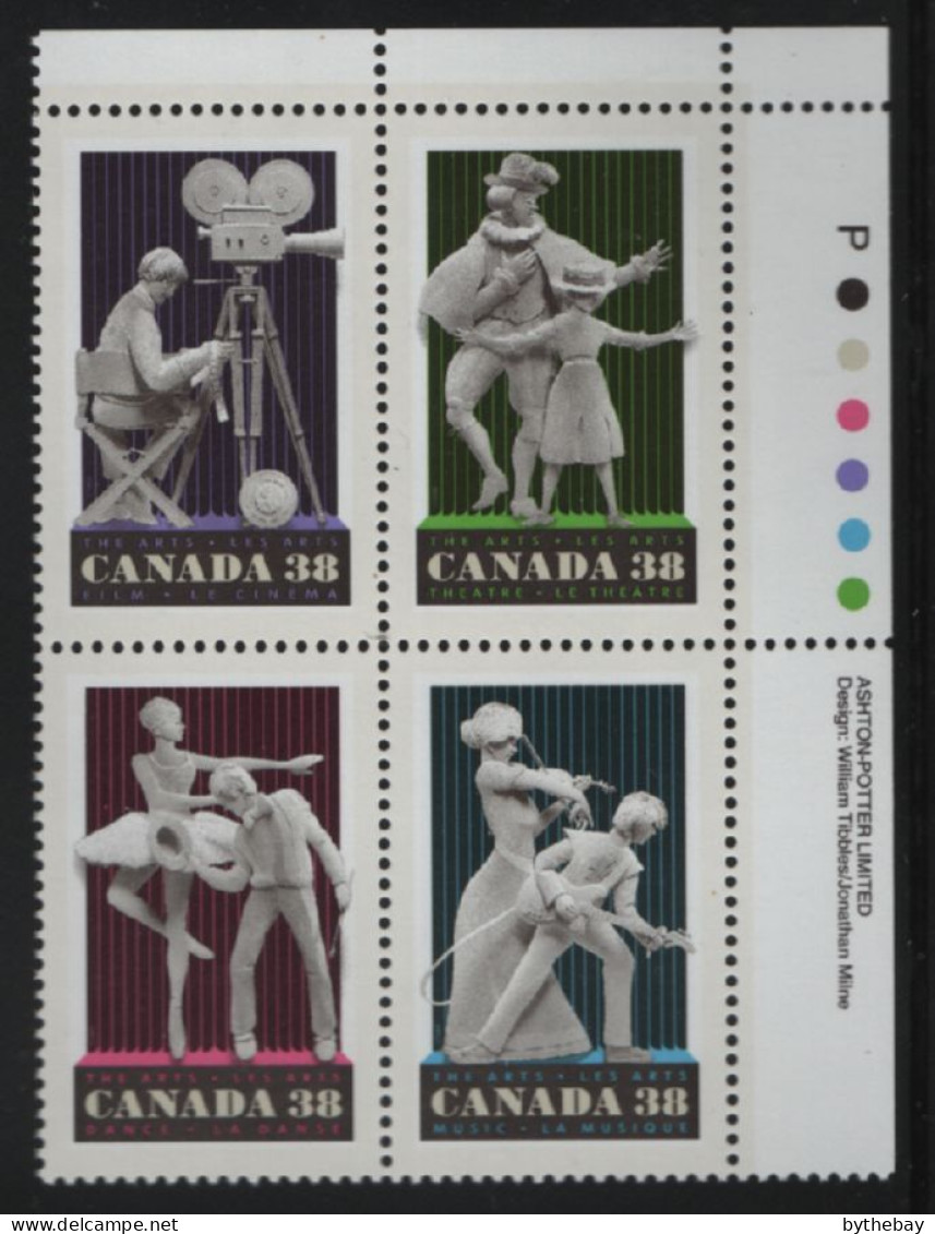 Canada 1989 MNH Sc 1255a 38c Film, Dance, Music, Performers UR Plate Block - Num. Planches & Inscriptions Marge