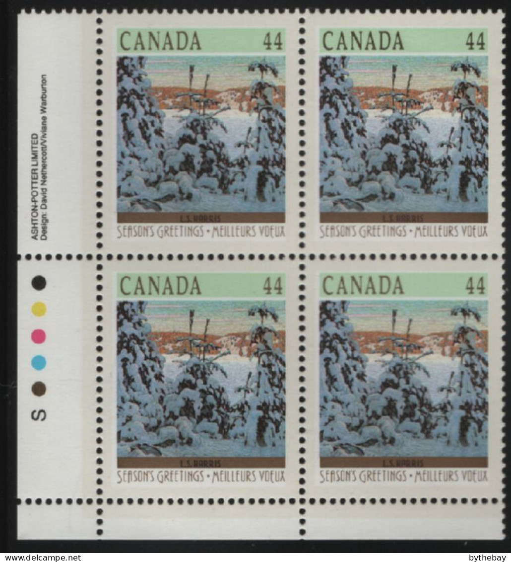 Canada 1989 MNH Sc 1257 44c Snow II Christmas LL Plate Block - Plattennummern & Inschriften