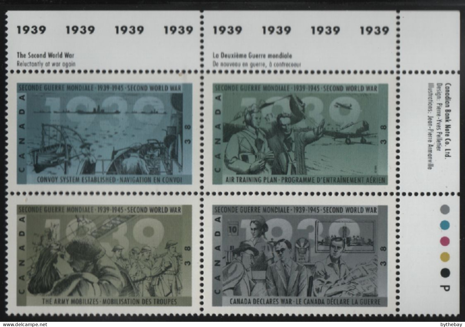 Canada 1989 MNH Sc 1263a 38c At War Again WWII UR Plate Block - Plattennummern & Inschriften