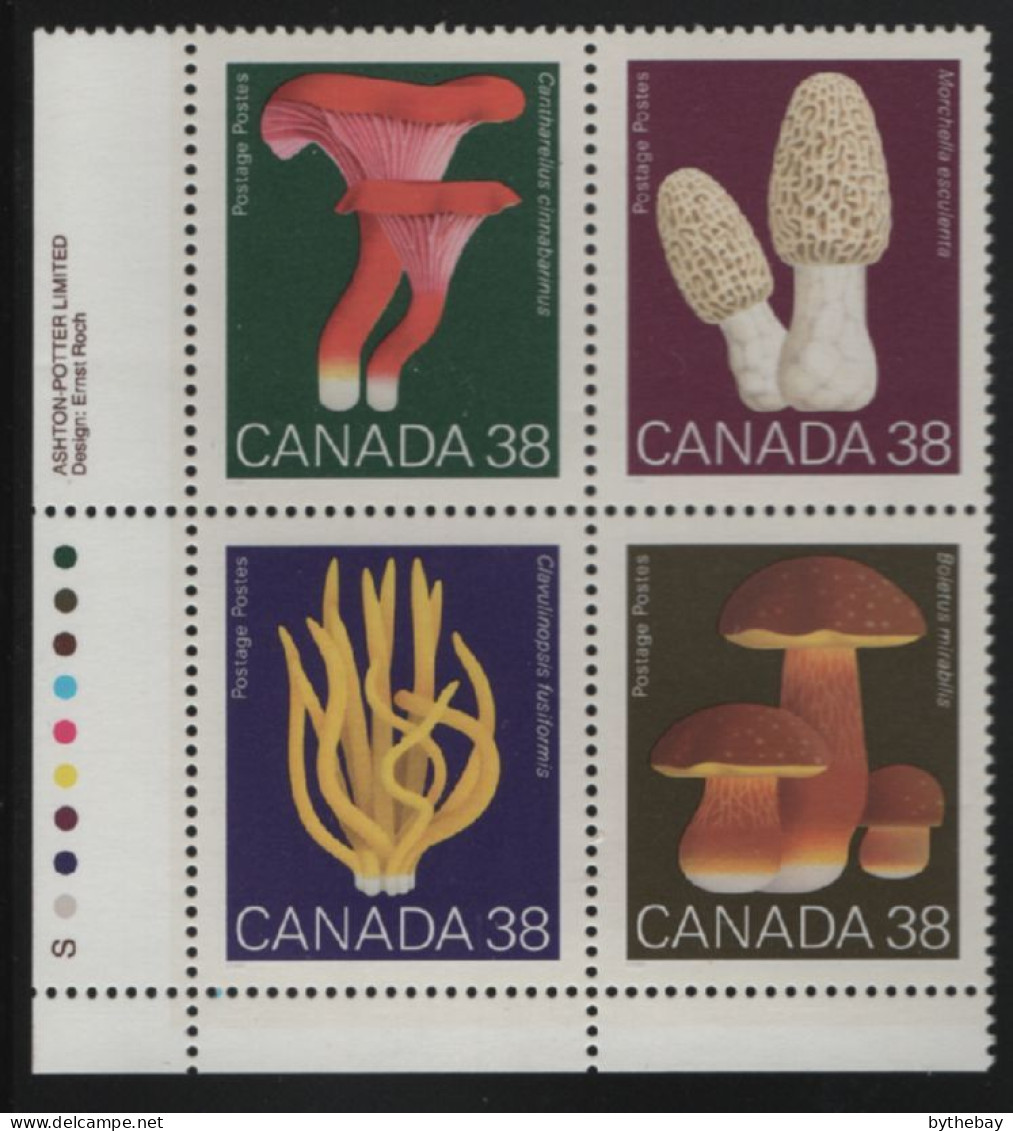 Canada 1989 MNH Sc 1248a 38c Mushrooms LL Plate Block - Plattennummern & Inschriften