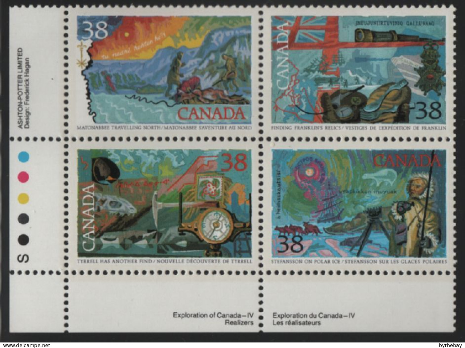 Canada 1989 MNH Sc 1236a 38c Explorers Of The North LL Plate Block - Plate Number & Inscriptions