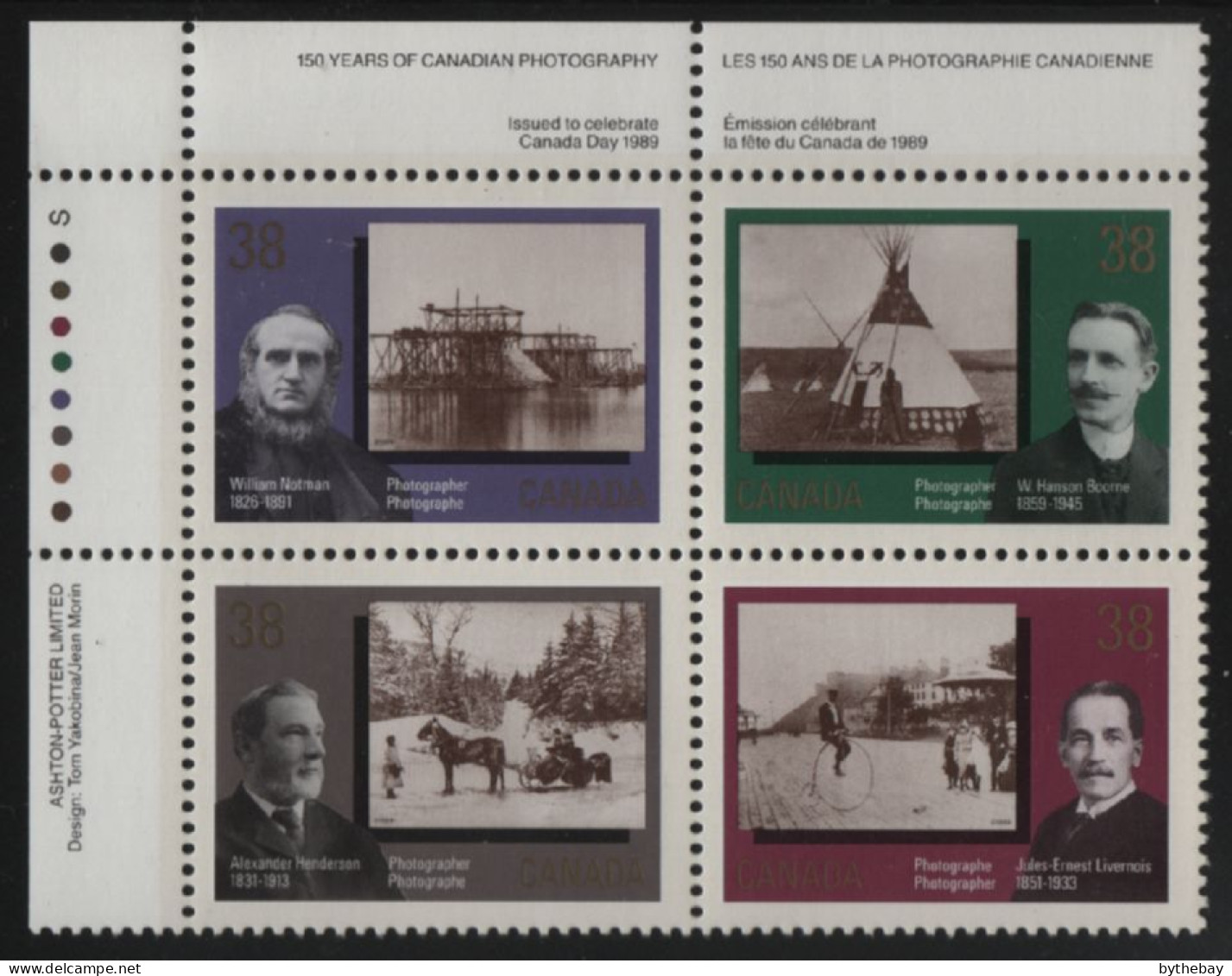 Canada 1989 MNH Sc 1240a 38c Photographers UL Plate Block - Números De Planchas & Inscripciones