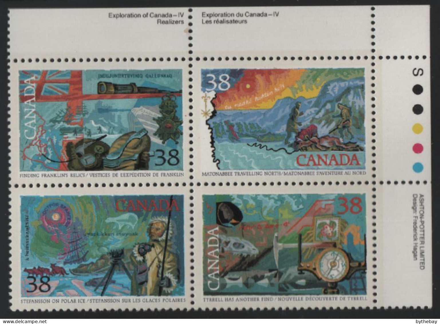 Canada 1989 MNH Sc 1236a 38c Explorers Of The North UR Plate Block - Plate Number & Inscriptions
