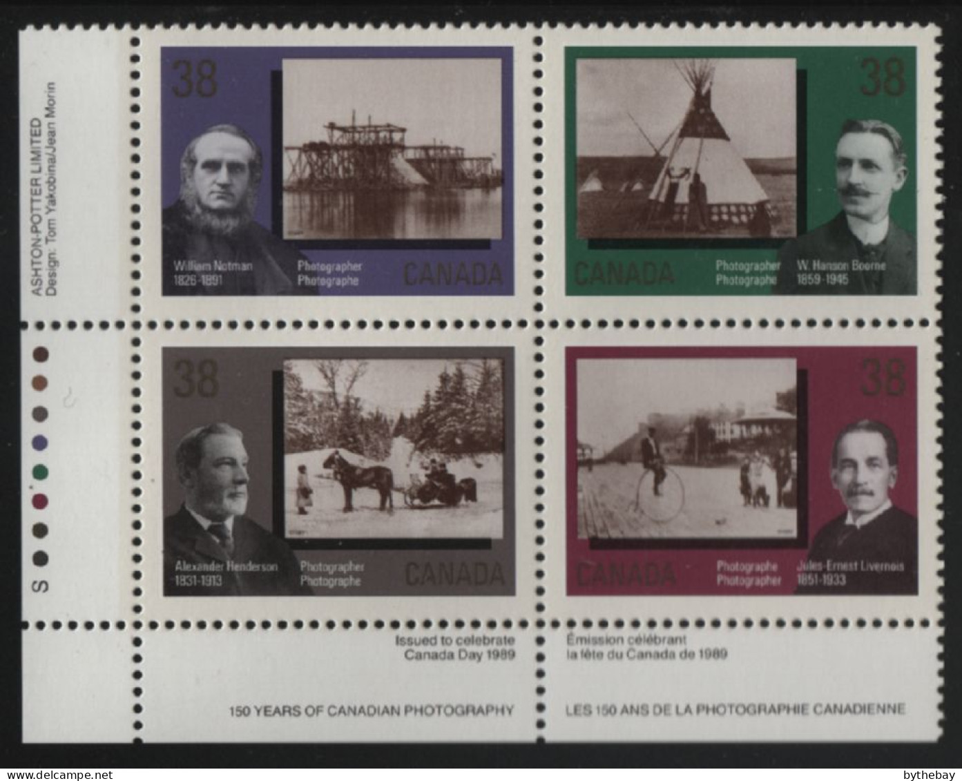 Canada 1989 MNH Sc 1240a 38c Photographers LL Plate Block - Plattennummern & Inschriften