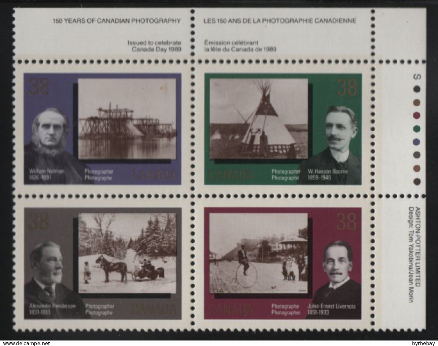 Canada 1989 MNH Sc 1240a 38c Photographers UR Plate Block - Plattennummern & Inschriften