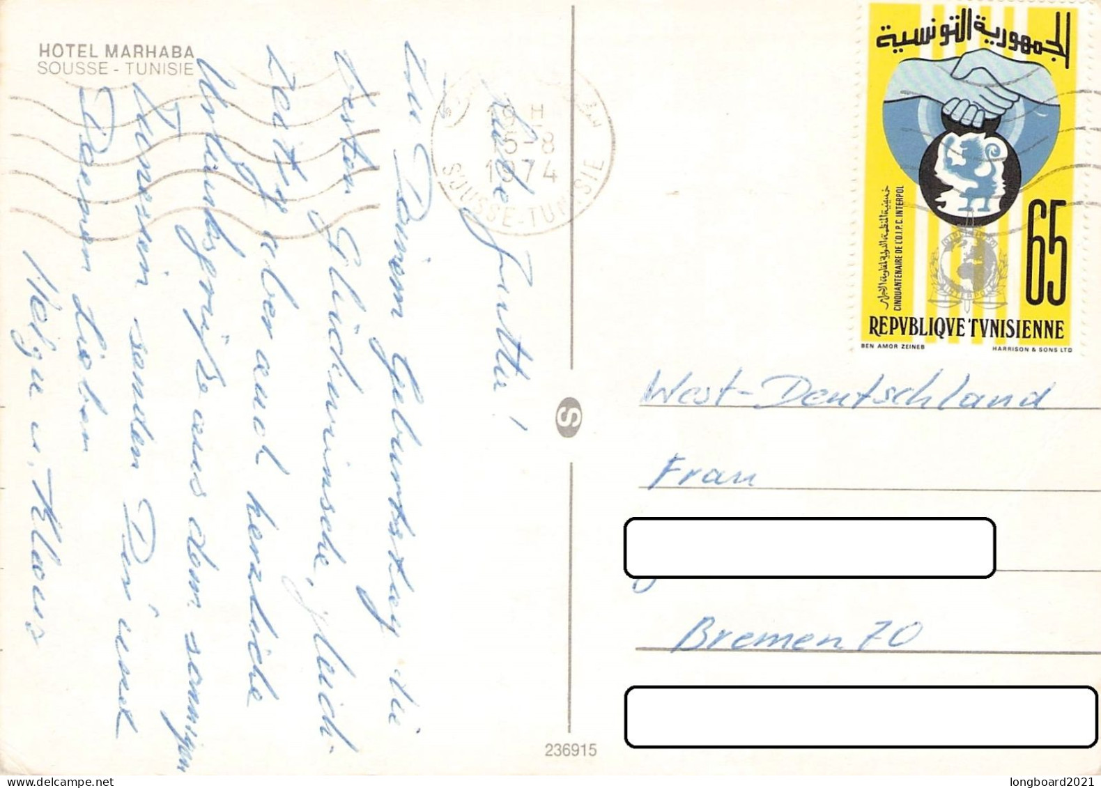 TUNESIA - PICTURE POSTCARD 1974 SOUSSE - BREMEN/DE / *1070 - Tunisia (1956-...)