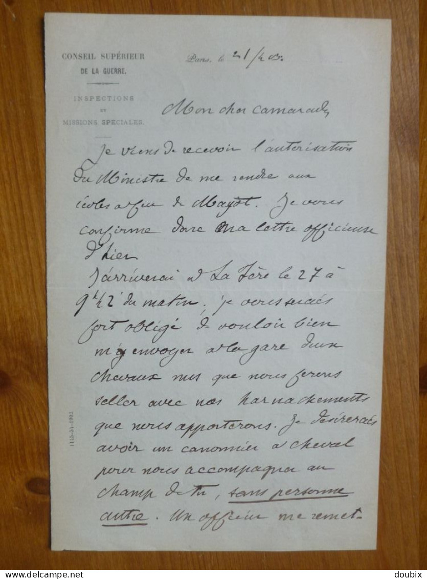 GENERAL Hyppolyte LANGLOIS (1839-1912) ACADEMIE Française. Ecole De Guerre. Belfort. AUTOGRAPHE - Politicians  & Military