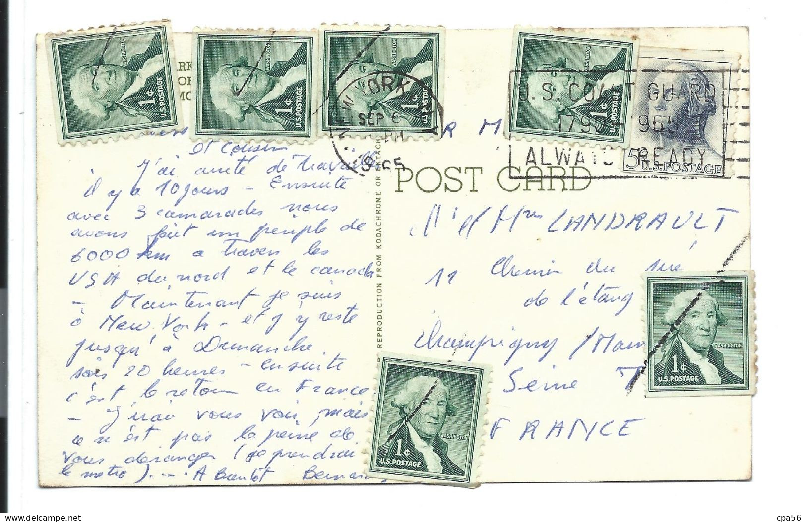 5 X 1c + 5c Postcard New York 1965 - Covers & Documents