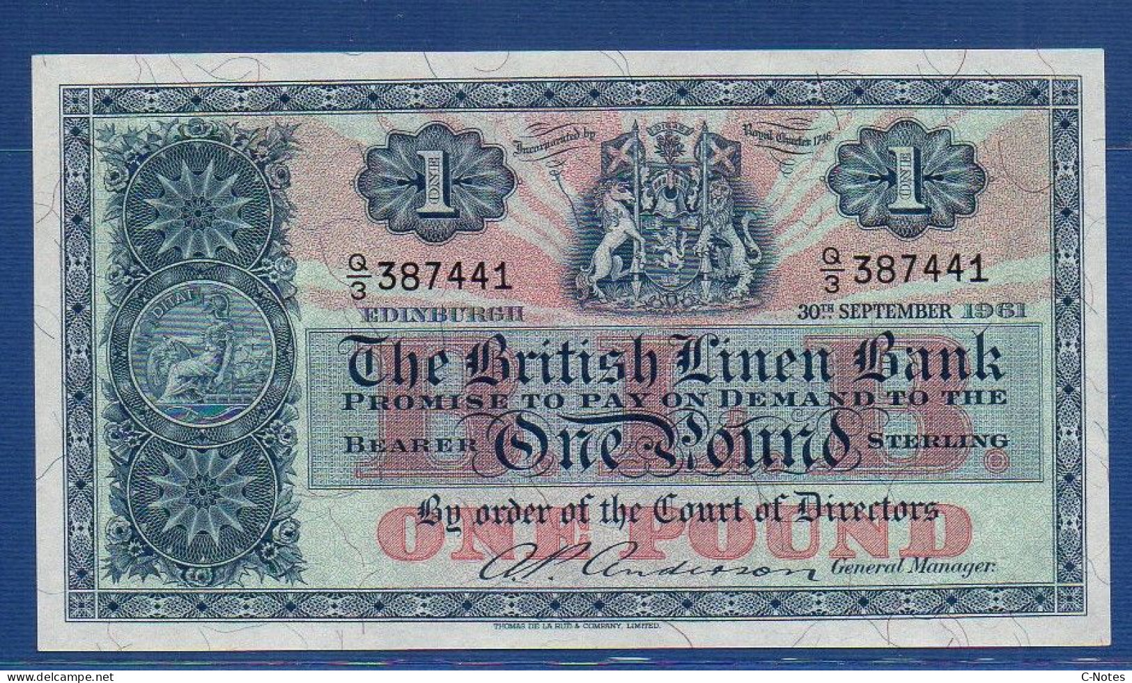 SCOTLAND - P.162 – 1 POUND 30.09.1961 UNC-, S/n Q/3 387441 - 1 Pond