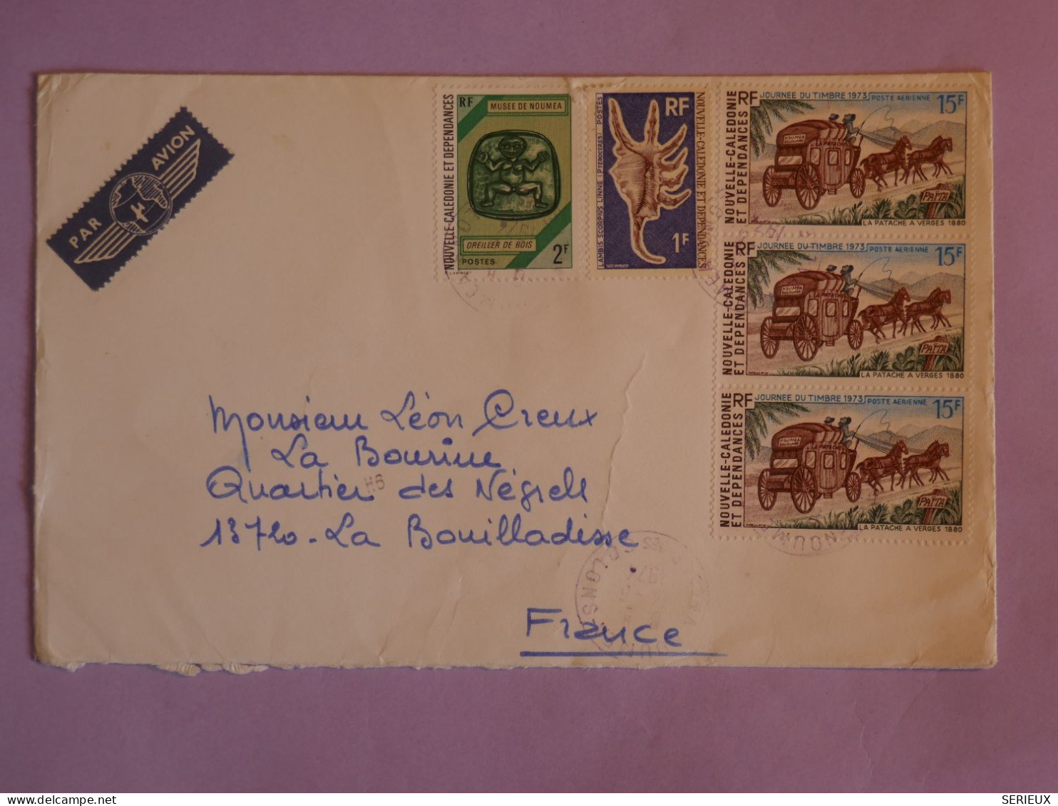 BW9 NOUVELLE CALEDONIE  BELLE  LETTRE  1977 LA BOUILLADESSE  +BANDE VERT. PA N°46+AFF. PLAISANT + - Storia Postale