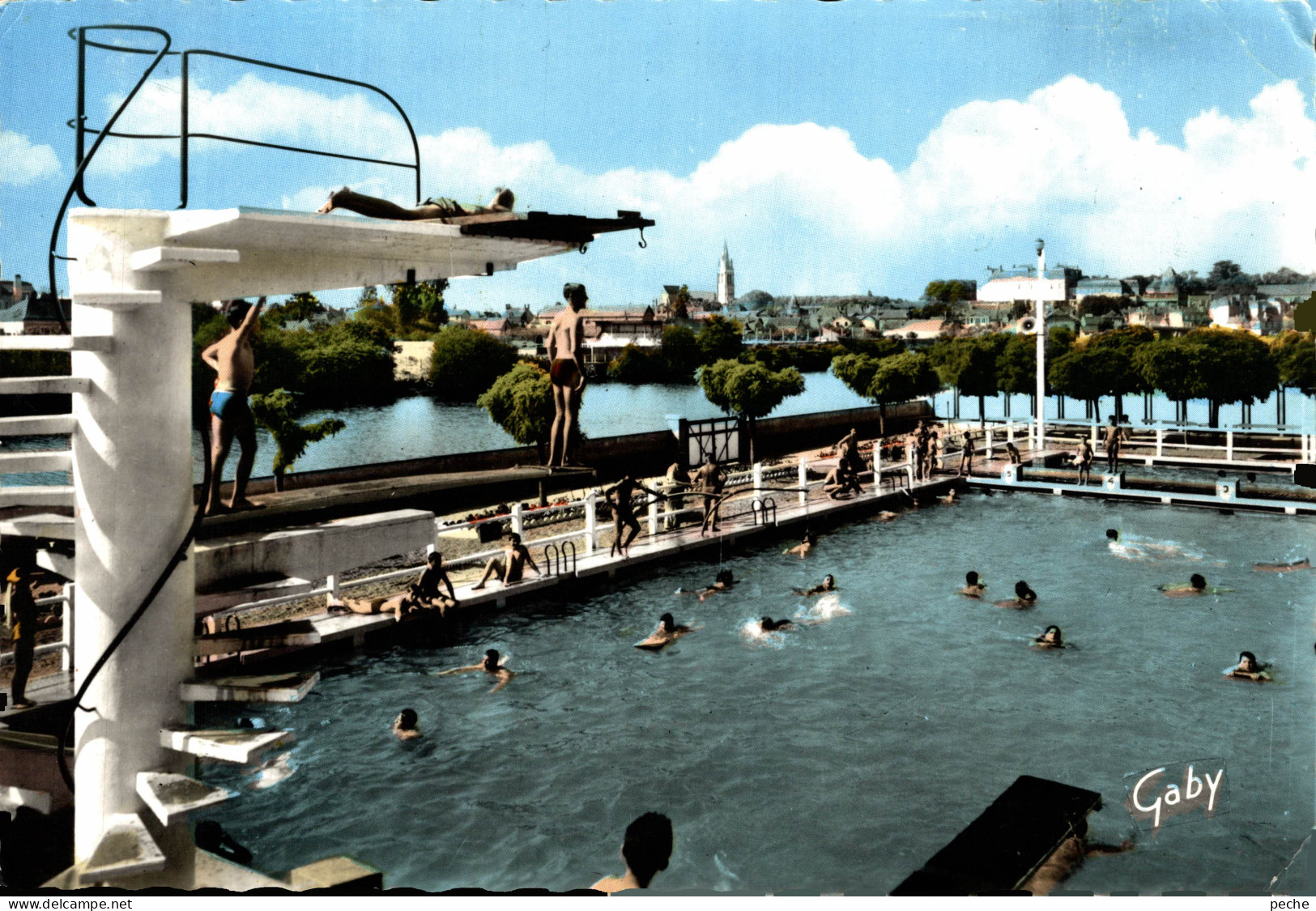 N°107753 -cpsm Sablé Sur Sarthe -la Piscine Municipale- - Plongeon