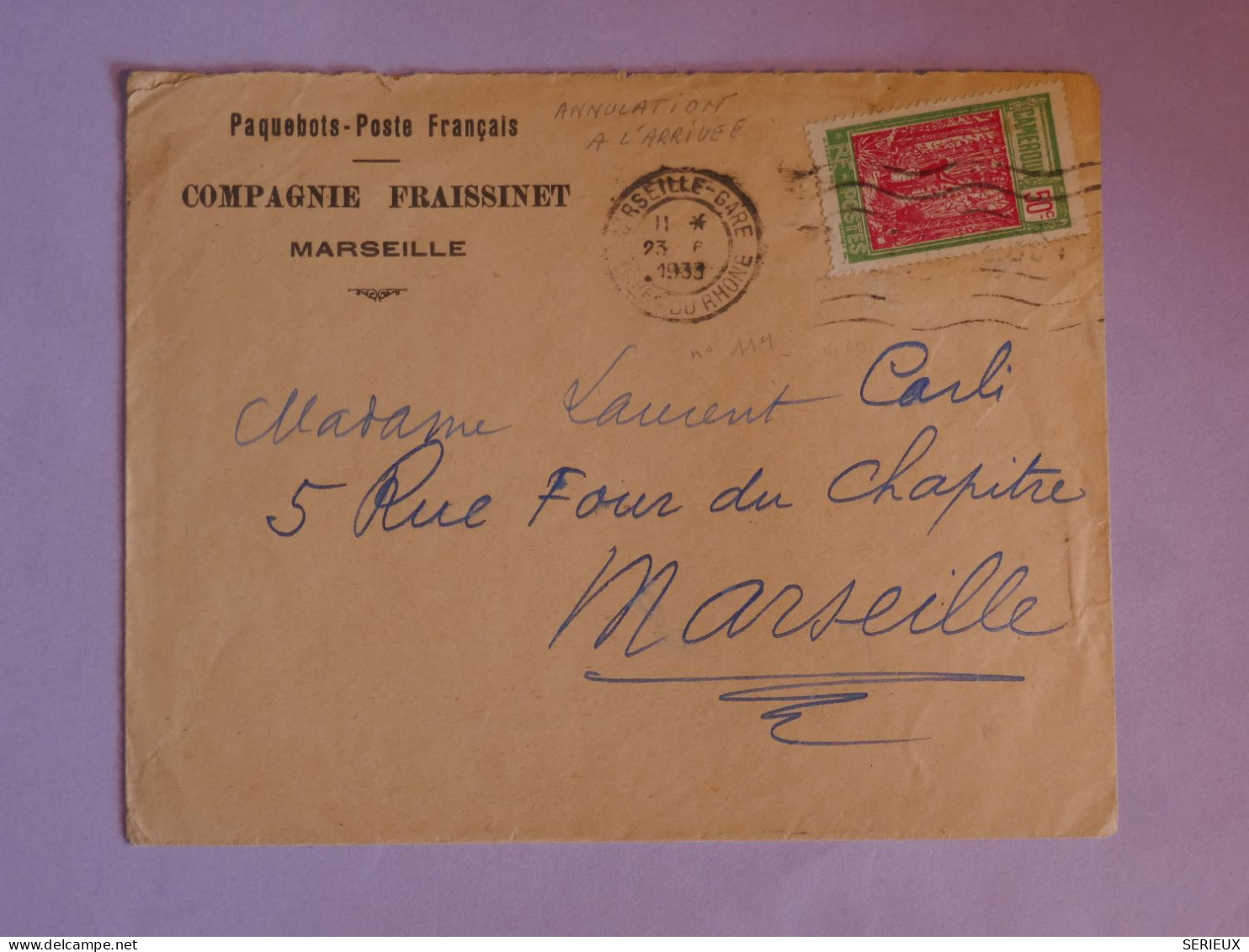 BW9 CAMEROUN   BELLE  LETTRE CURIOSITé RARE ANNULEE ARRIVEE MARSEILLE  1933 +AFF. INTERESSANT + - Lettres & Documents