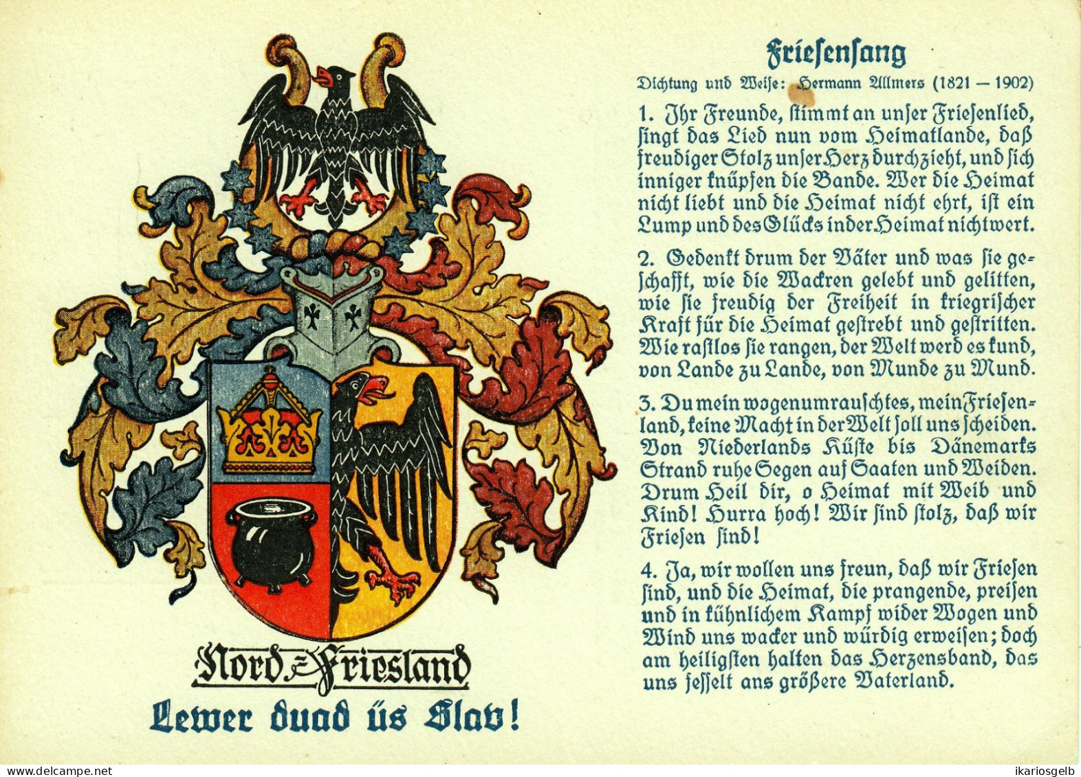 Leer Friesland 1938 " Wappenkarte Das Friesenlied" Old Viewcard Germany Carte Postale Heraldik Heraldy - Leer