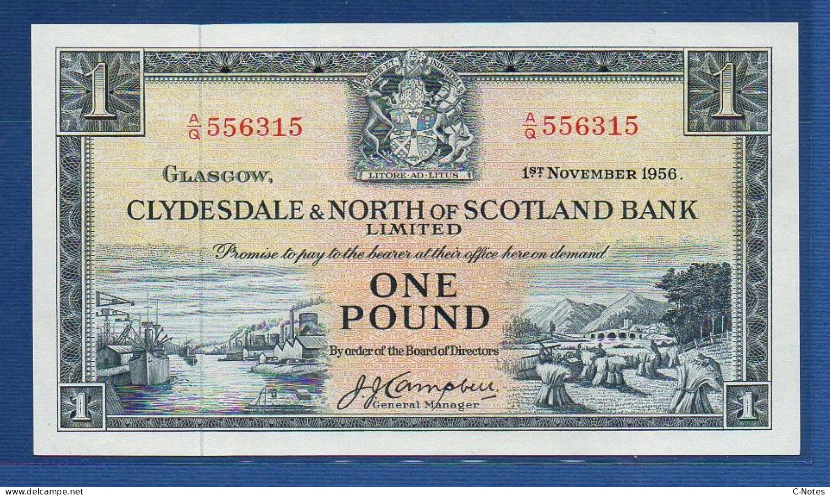 SCOTLAND - P.191a – 1 POUND 01.11.1956 UNC, S/n A/Q 556315 - 1 Pond