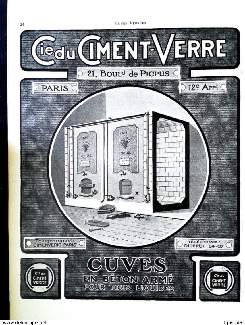 ► Cie Du CIMENT-VERRE Cuves En Béton  Bd De Picpus PARIS 12eme - Page Catalogue Technique 1928  (Env 22 X 30 Cm) - Máquinas