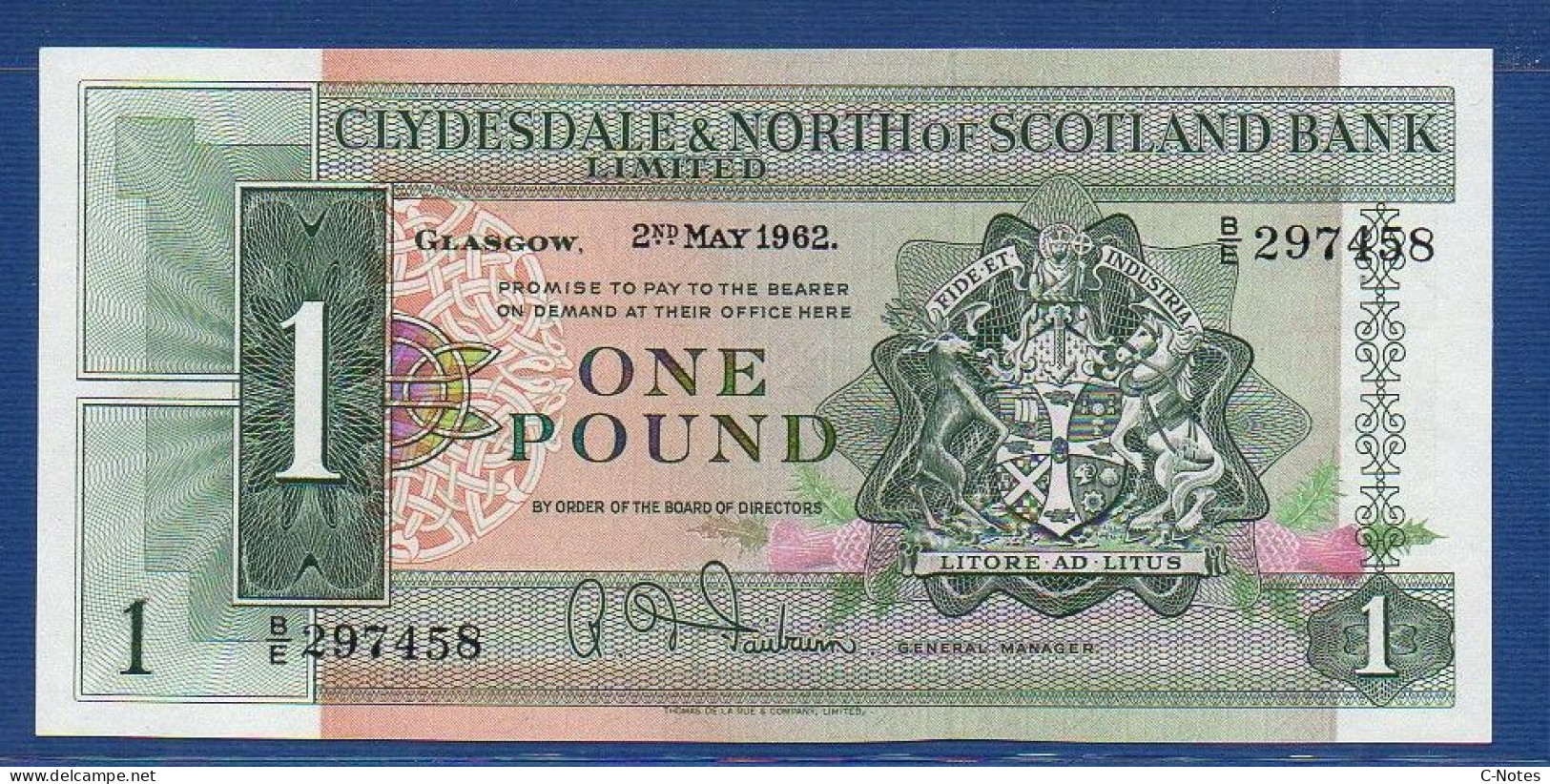 SCOTLAND - P.195 – 1 POUND 02.05.1962 UNC, S/n B/E 297458 - 1 Pond