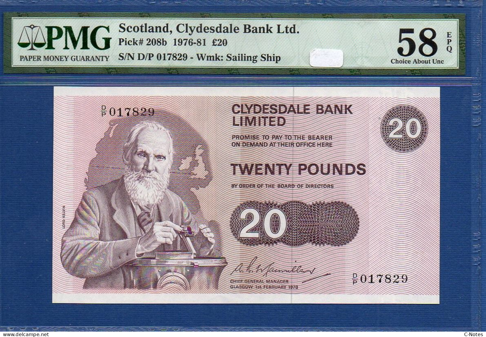 SCOTLAND - P.208b – 20 POUNDS 01.02.1978 AUNC / PMG58, S/n D/P 017829 - 20 Pounds