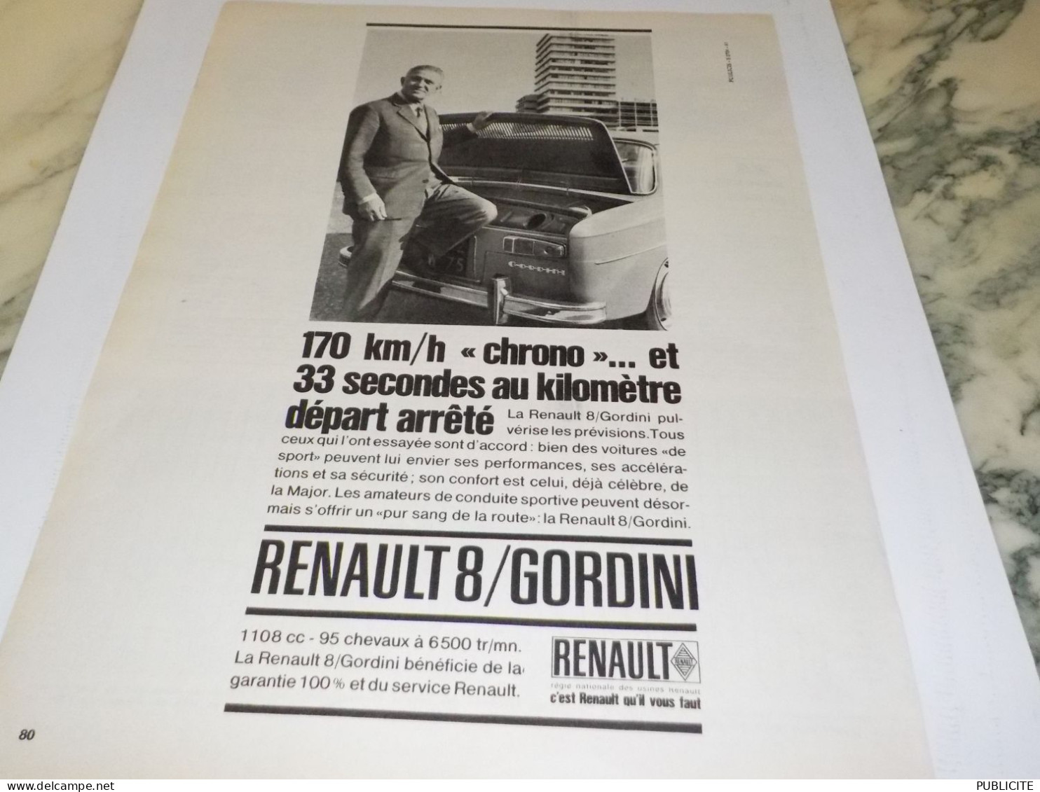 ANCIENNE PUBLICITE VOITURE  RENAULT 8 GORDINI   1966 - Voitures