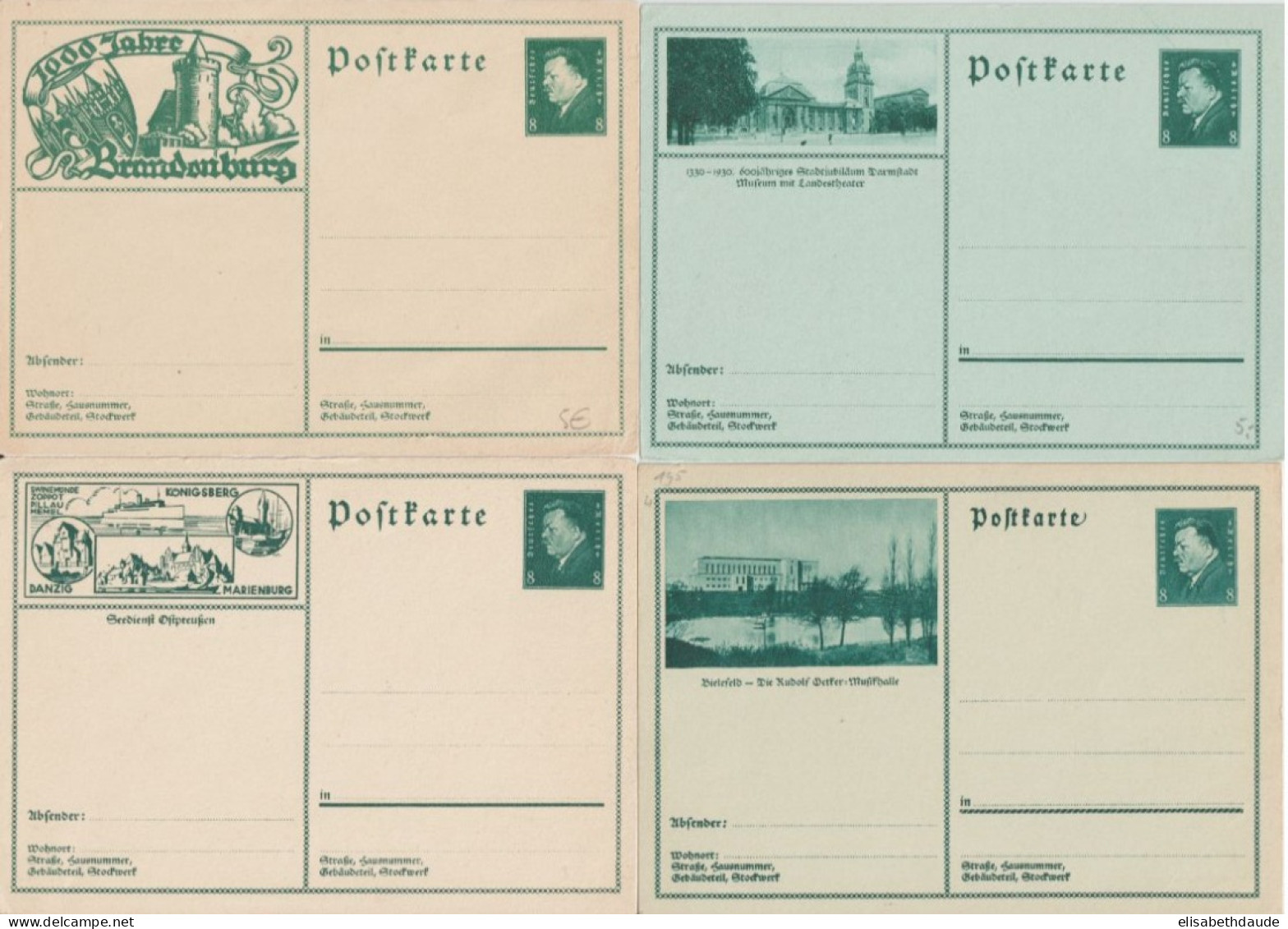 1929/1931 - WEIMAR - BIDPOSTKARTE EBERT - 4 CP ENTIER ILLUSTREES NEUVES - Cartes Postales