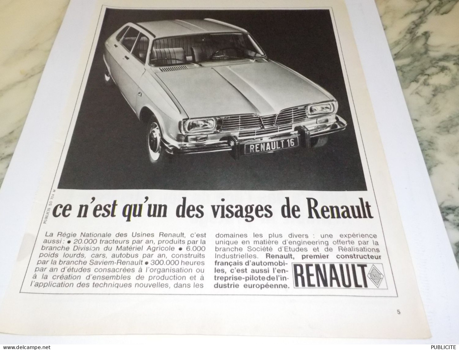 ANCIENNE PUBLICITE LE VRAIS VISAGE  DE RENAULT 1965 - Voitures