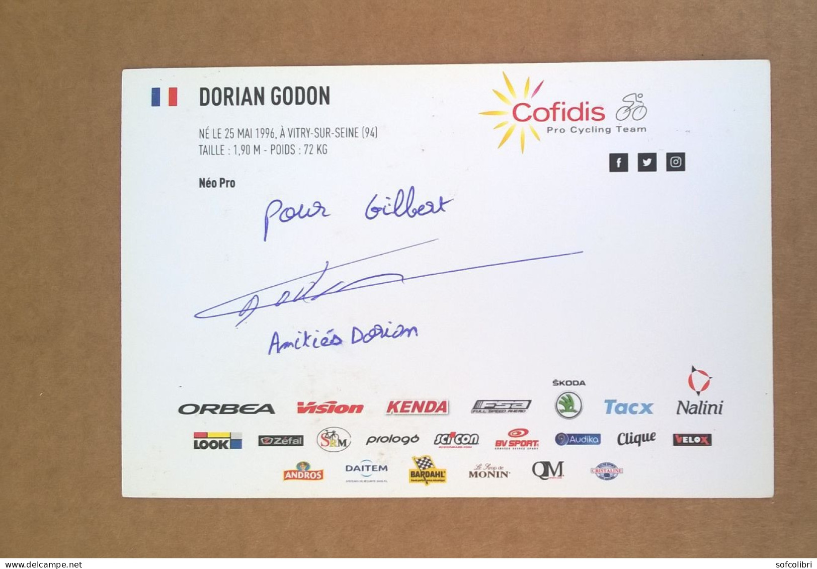 COUREUR CYCLISTE - DORIAN GODON (Cyclisme)....Signature...Autographe Véritable...COFIDIS - Sportspeople