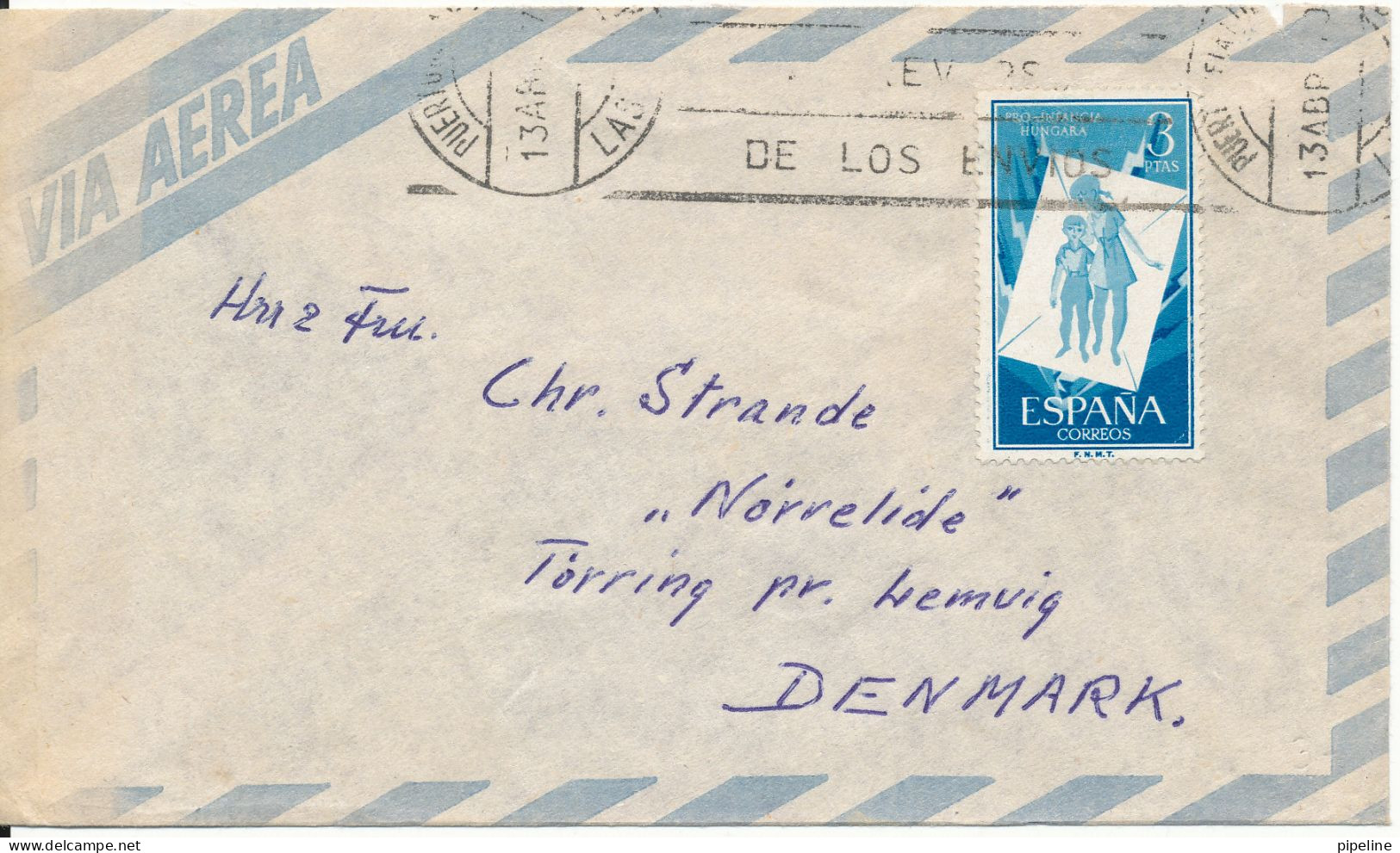 Spain Air Mail Cover Las Palmas 13-4-1957 Sent To Denmark Single Stamped (the Flap On The Backside Of The Cover Is Missi - Cartas & Documentos