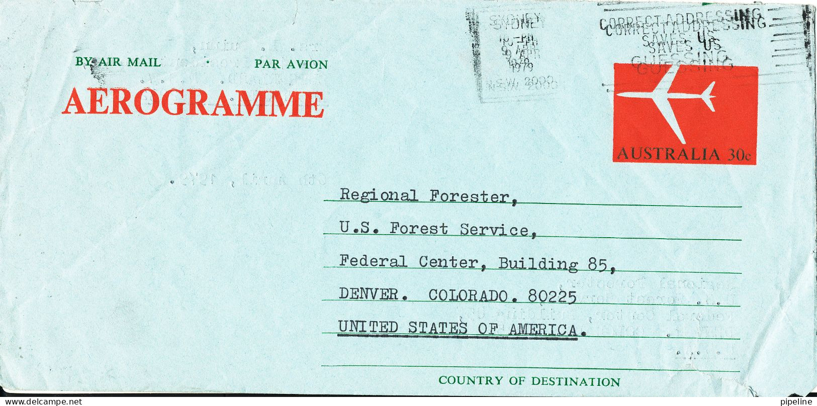 Australia Aerogramme Sent To USA Sydney 9-4-1979 - Aérogrammes