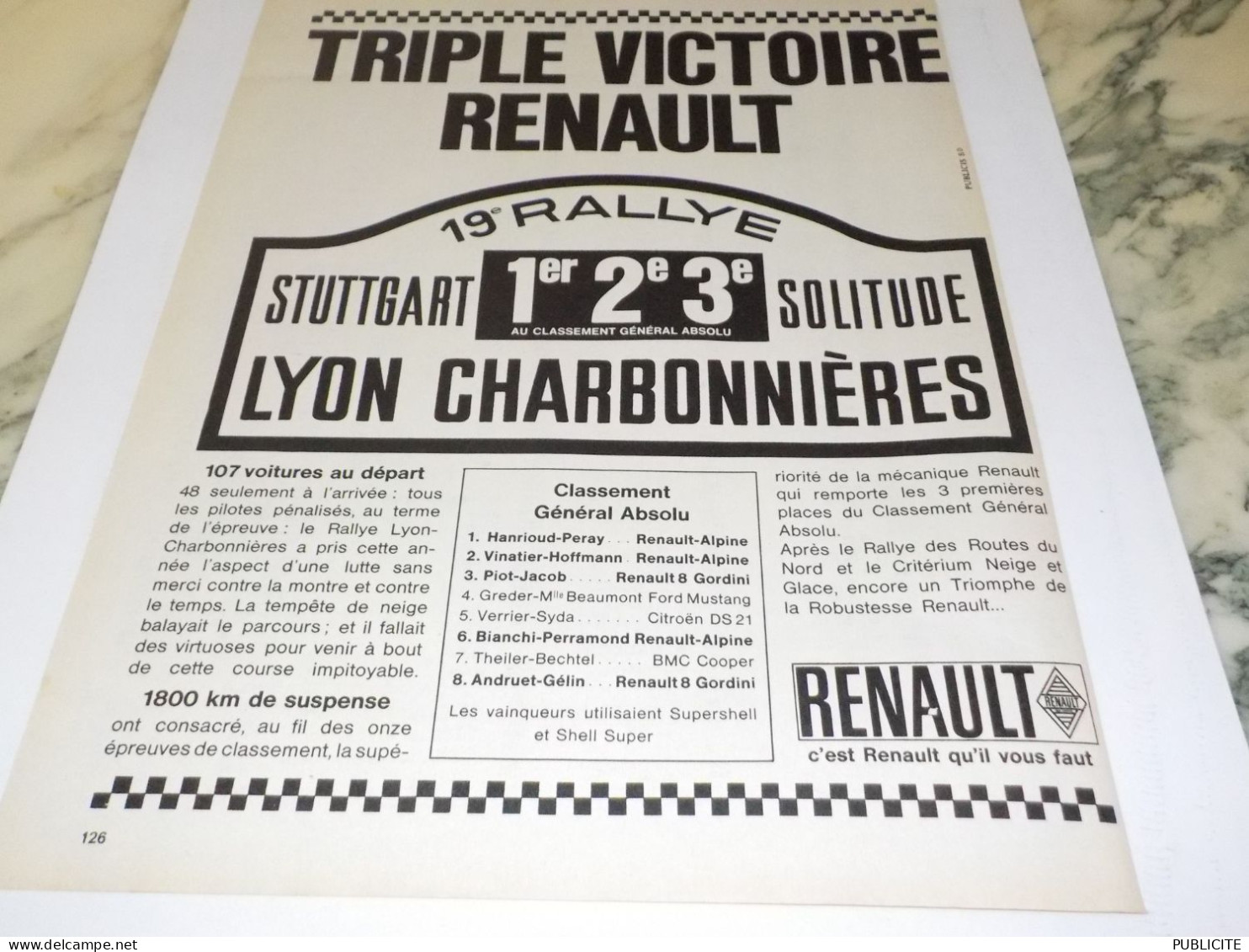 ANCIENNE PUBLICITE TRIPLE VICTOIRE RENAULT   1966 - Voitures