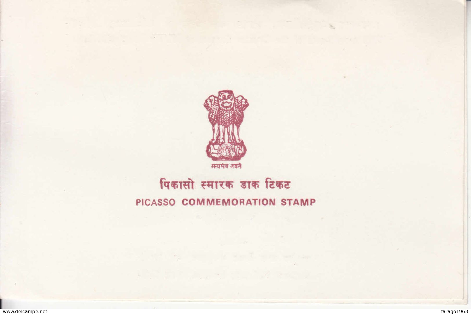 1981 India Picasso Art Souvenir Booklet Sent To Foreign UPU Postal Administrations - Lettres & Documents